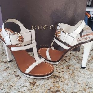 Gucci White Beige Gwen High Heel Sandals